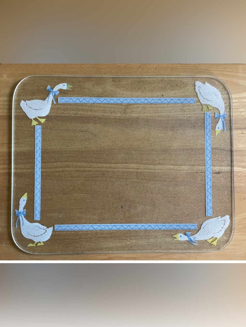 Vintage White Country Goose 12x15 Textured Glass Cutting Board Counter Saver